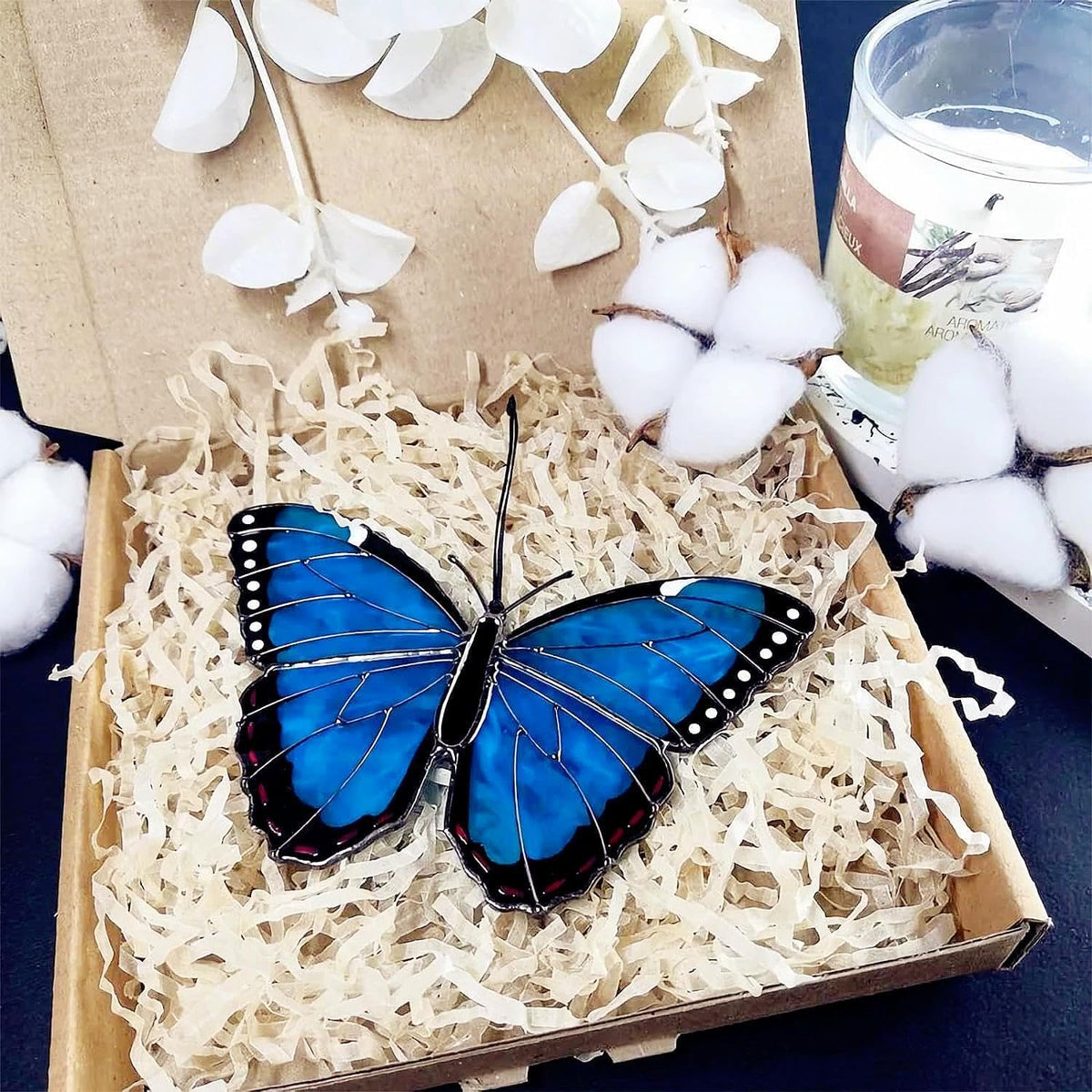 A-Blue 2024 New Handmade Stained Glass Butterfly Suncatcher, Sun Catcher Hanging for Car, Butterfly