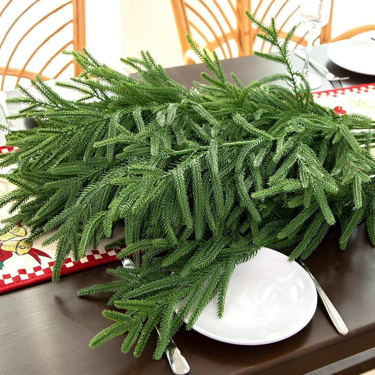 10 Pcs 36 Inch Artificial Norfolk Pine Stems Faux Christmas Greenery Evergreen Pine Branches