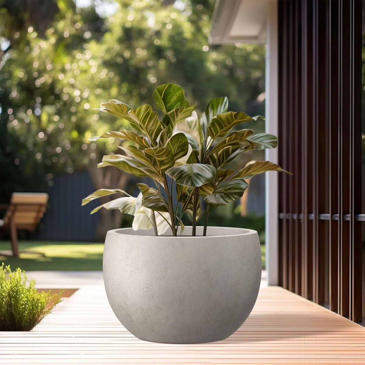 Kante 19.9" Dia Round Concrete Planter, Outdoor/Indoor Large Bowl Plant Pots with Drainage Hole and