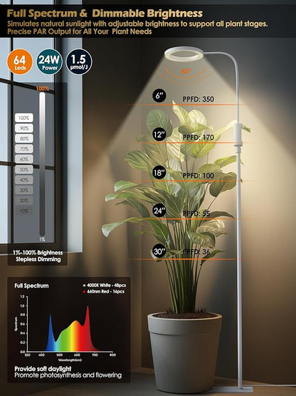 Smart Grow Lights for Indoor Plants,24W Plant Light with Auto-Timer,Full Spectrum LED Grow Light