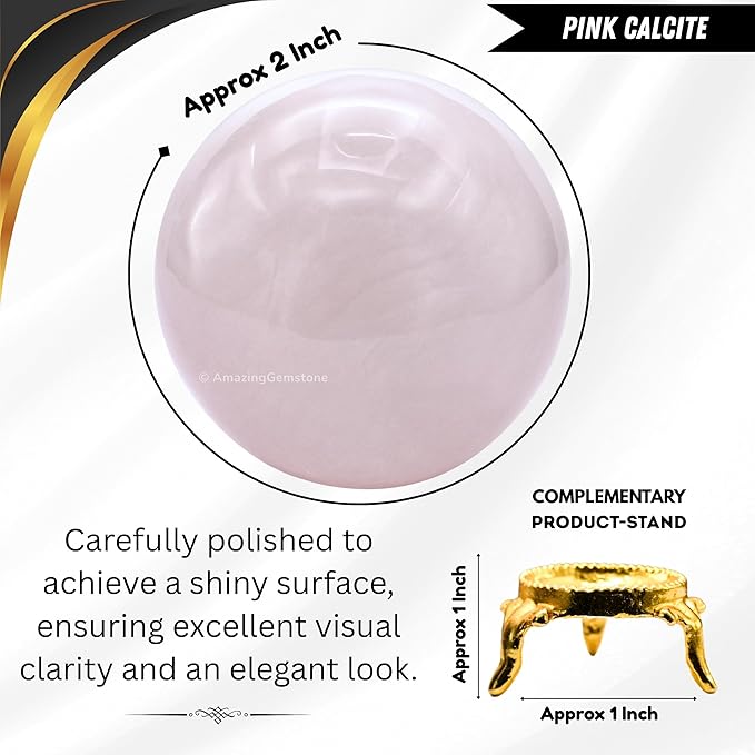 Amazing Gemstone Pink Calcite Crystal Ball with Stand - 2 Inches Crystal Sphere Meditation Balls