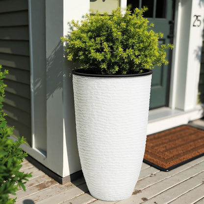 WORTH Garden 2-Pack 21" H. White Tall Planters with Inside Pots - 14'' Dia Plastic Large Round