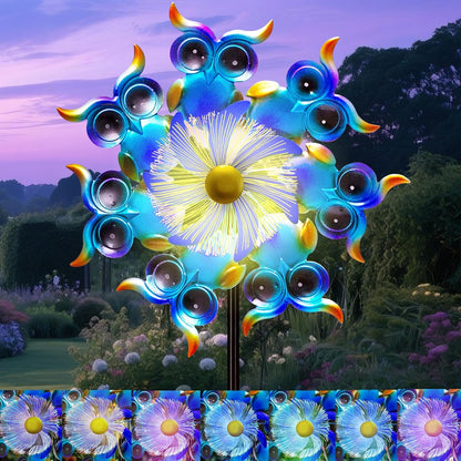 Solar Owls Wind Spinners for Yard and Garden,51 Inch Solar Windmill Seven Color LED Light Whirligig