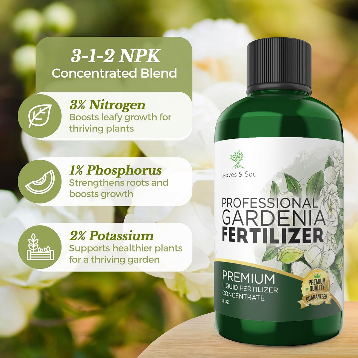 Professional Liquid Gardenia Plant Fertilizer | 3-1-2 Concentrate for Flowering Plants |