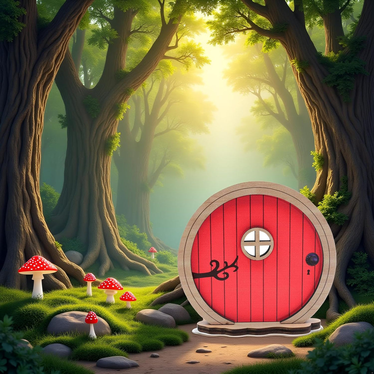 Red Fairy Garden Door,Tree Fairy Doors Decoration for Trees Outdoor and Tree Trunk,DIY Mini Garden