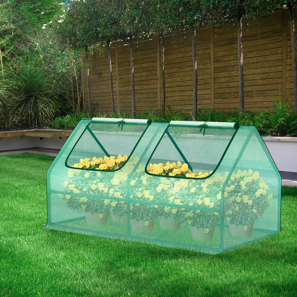 BPS 4x2x2 ft Mini Greenhouse with Green PE Cover UV-Protected Roll-Up Zipper Windows, Ideal for