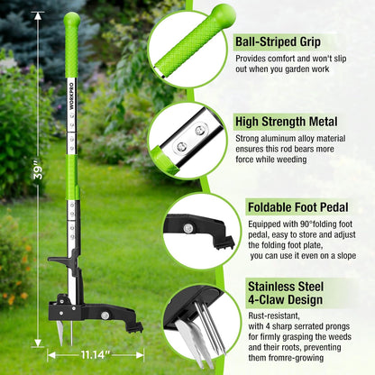 WORKPRO Stand Up Weed Puller Tool, Garden Dandelion Weeder Puller with Ergonomic 39" Long Handle, 4