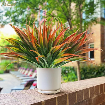 6Pcs Artificial Grass Fake Plants 17.3in Outdoor Plastic Plants UV Resistant Greenery Fake Grass