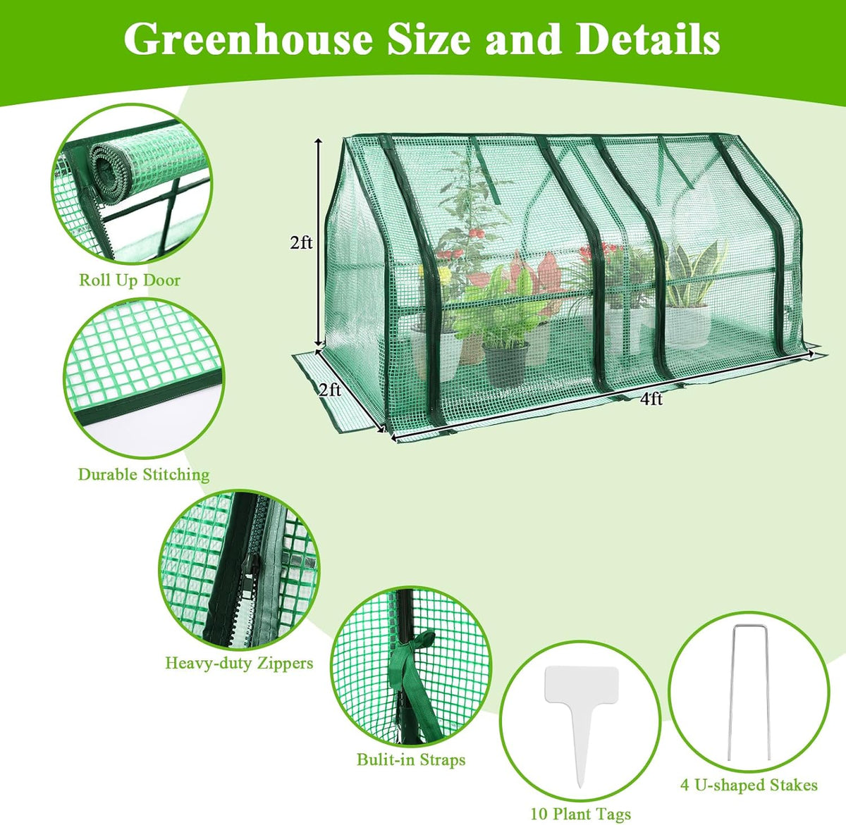 U'Artlines Portable Mini Greenhouse Small Green House with Waterproof Pad and Plant Label 47x24x24