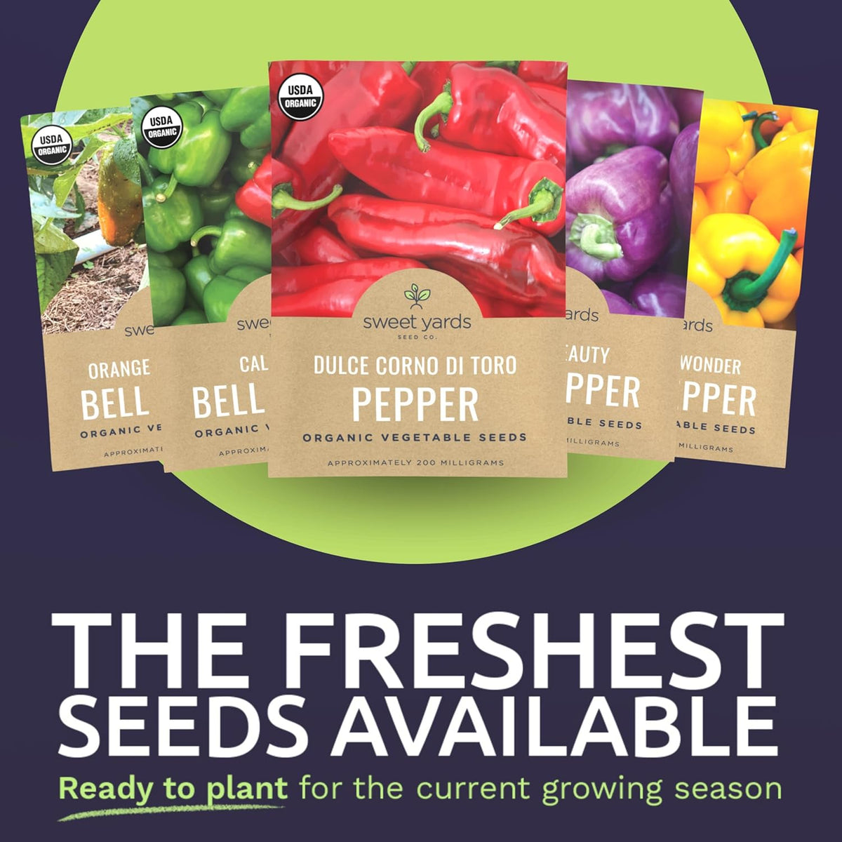 Organic Sweet Pepper Seeds Variety Pack - 6 Individual Packs - 2025 Season - Red, Orange, Yellow