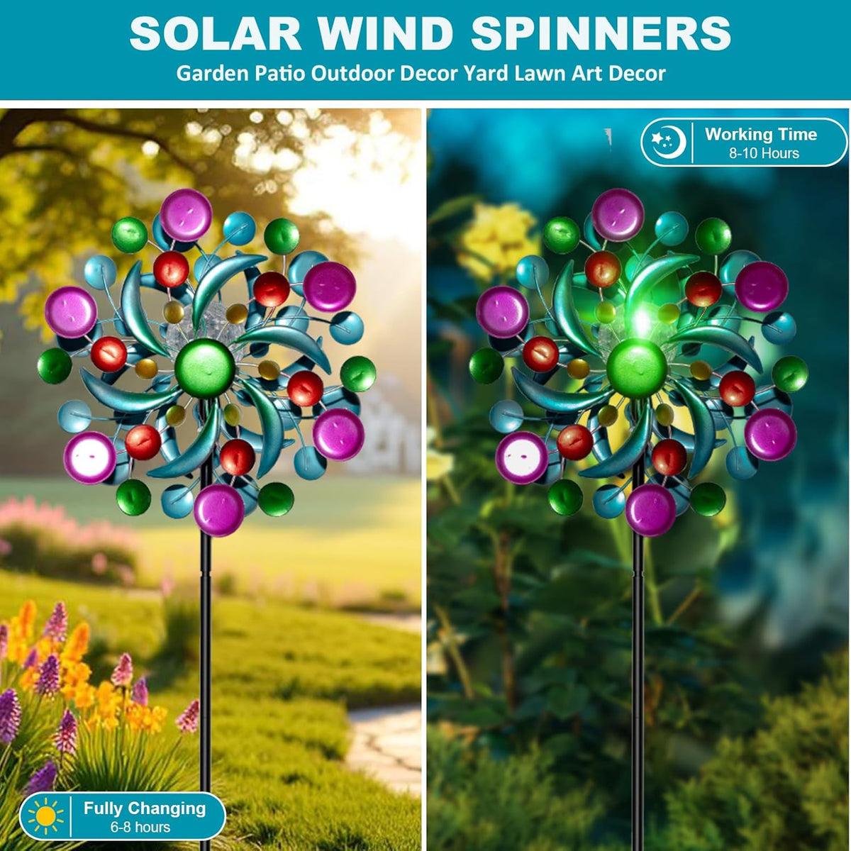 360° Wind Spinners Outdoor with Solar Lights Colorful Dots Garden Decor Yard Lawn Art Decor for