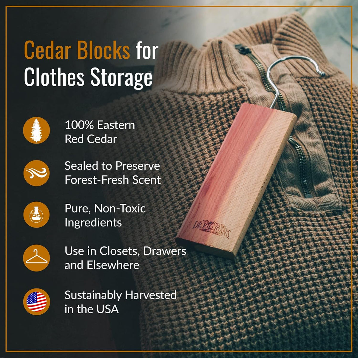 Dr. Killigan's Cedarwood Planks - Cedar Blocks for Clothes Storage, Great Alternative to Moth Balls