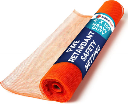 Tarps Now 4' x 150' Orange Safety Netting Roll - Heavy Duty Fire Retardant Safety Nets with 1/4"
