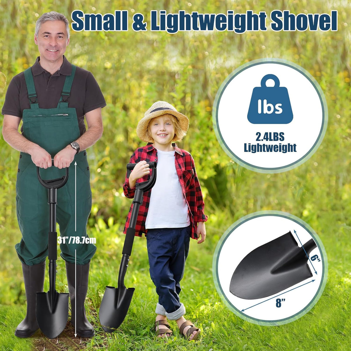 31" Compact Garden Shovel with D-Grip Handle - Rust-Proof Lightweight Metal Tool for Raised Beds