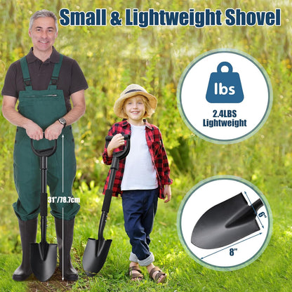 31" Compact Garden Shovel with D-Grip Handle - Rust-Proof Lightweight Metal Tool for Raised Beds