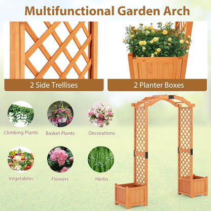Giantex Garden Arbor with Planter Boxes, Wooden Arch with Trellis and Raised Garden Bed for