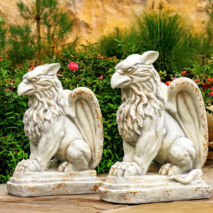 Zaer Ltd. Set of 2 Garden Griffin Statues, Magnesium-Cement Sculptures, 28.3" H Outdoor Entrance