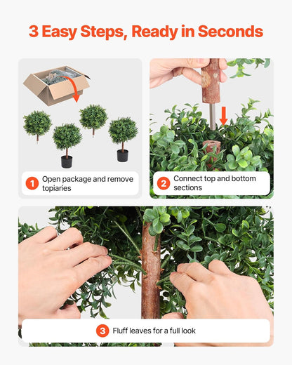 VEVOR Artificial Topiary Boxwood Double Ball, 2 Set 36 inch Faux Boxwood Plant Balls, Fake Silk