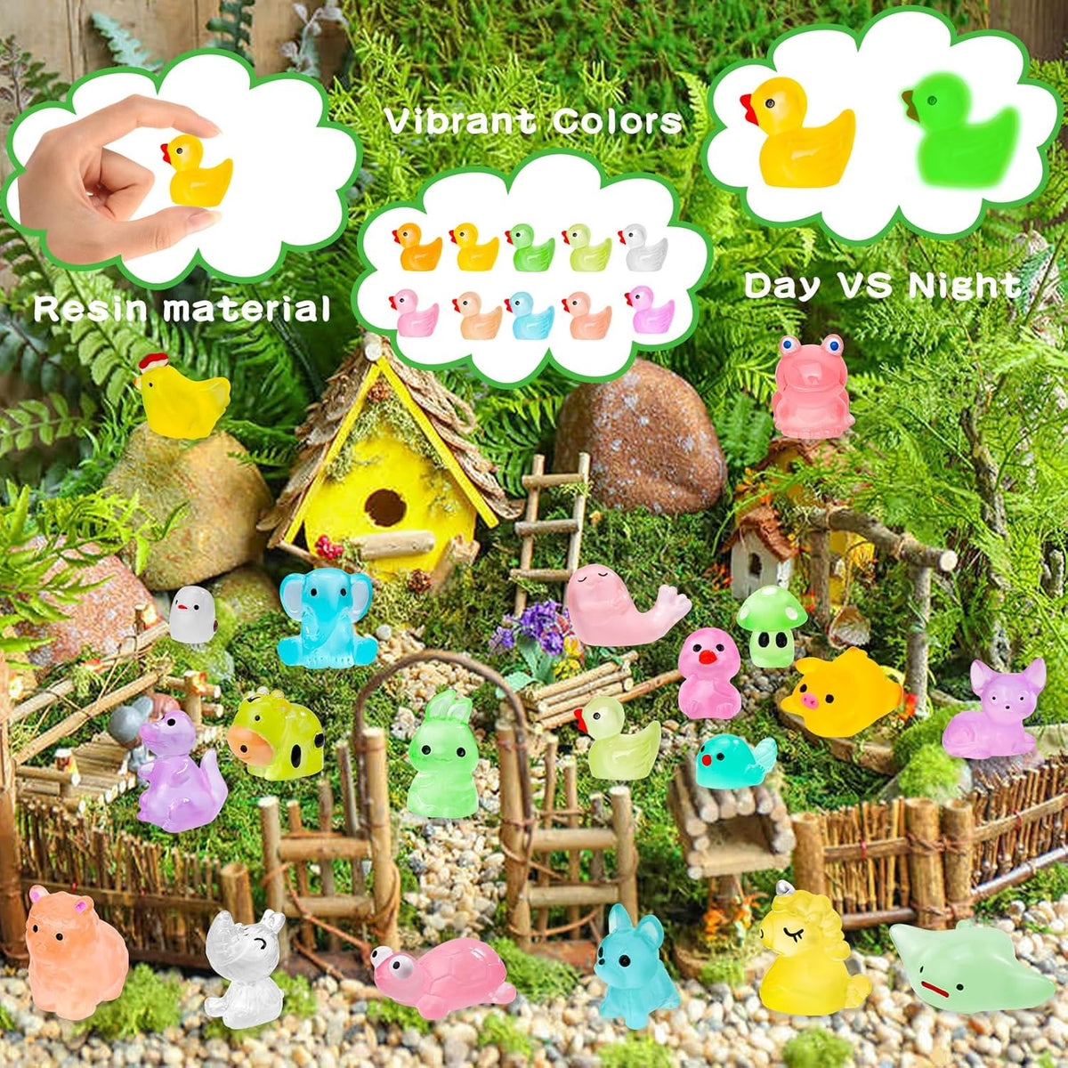 120PCS Glow in The Dark Mini Resin Animals 20 Styles of Luminous Ducks dinosaurswls Frogs and More