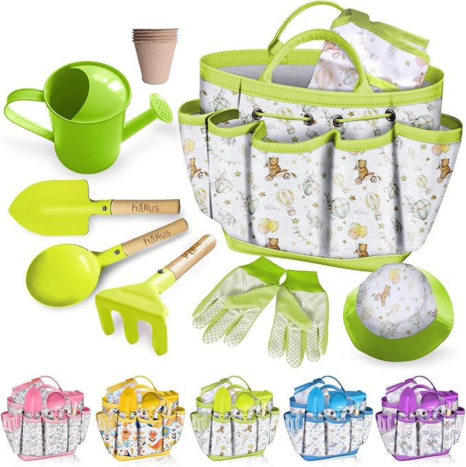 Kids Gardening Tool Set 18PCS Kids Toddler Gardening Set Includes Tote Bag Watering Can Apron Hat