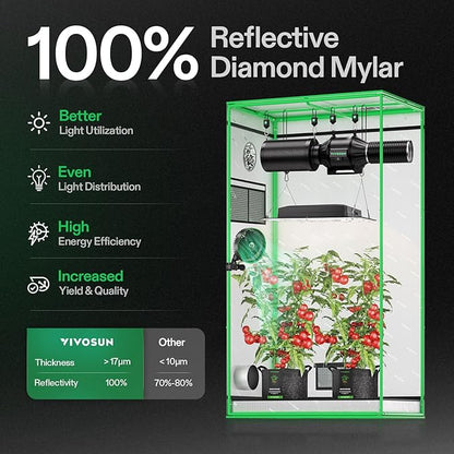 VIVOSUN S326 36"x20"x63" Grow Tent, High Reflective Mylar with Observation Window and Floor Tray