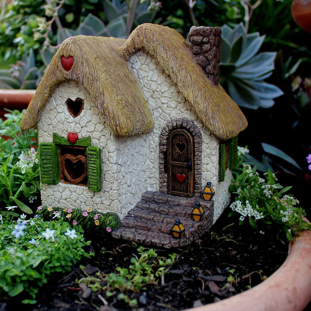 PRETMANNS Fairy Garden House for Outside – Sturdy Building 7” High with Door That Opens – Adorable