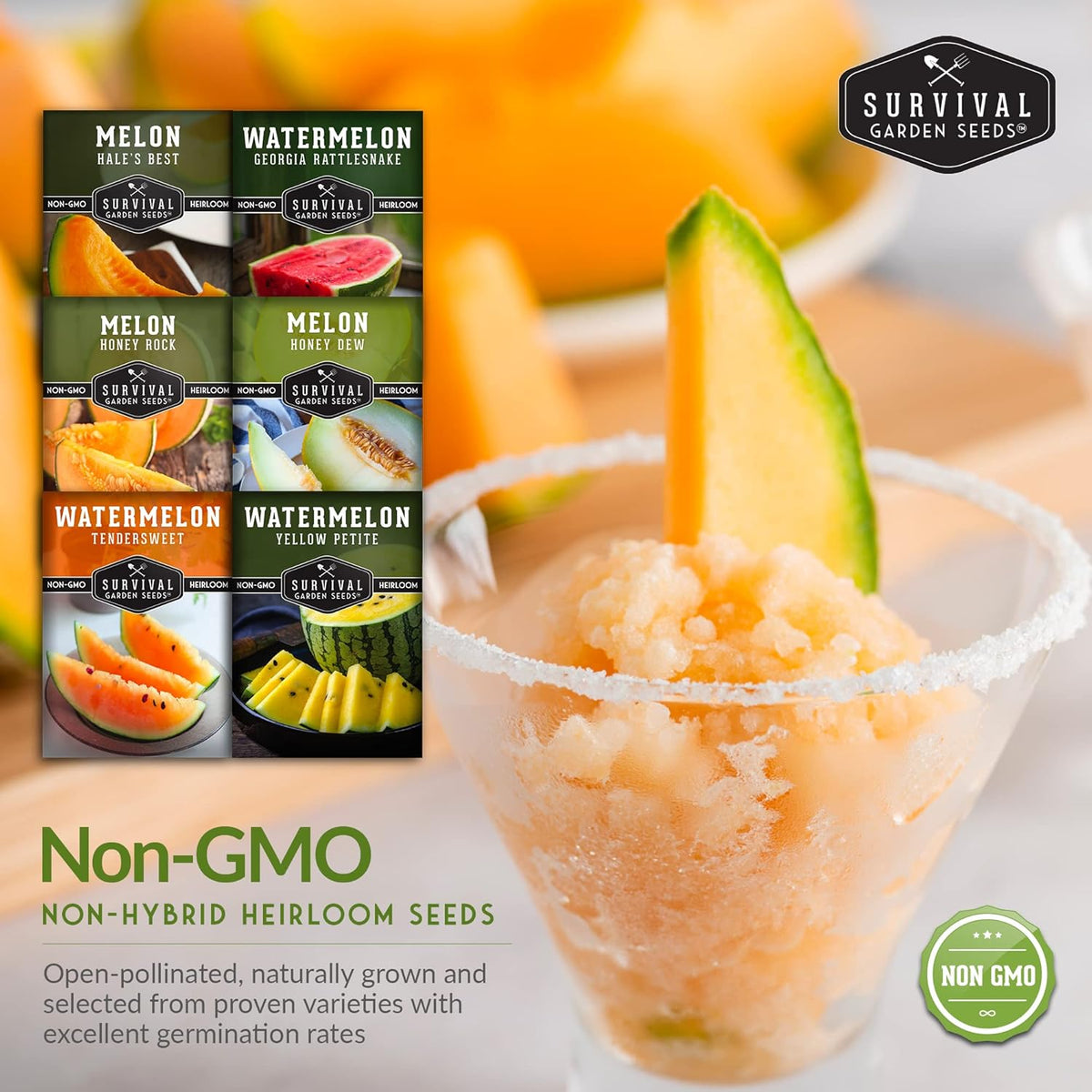 Melon Seeds Variety Pack – 6 Heirloom Cantaloupe, Honeydew & Watermelon Types for Planting – with