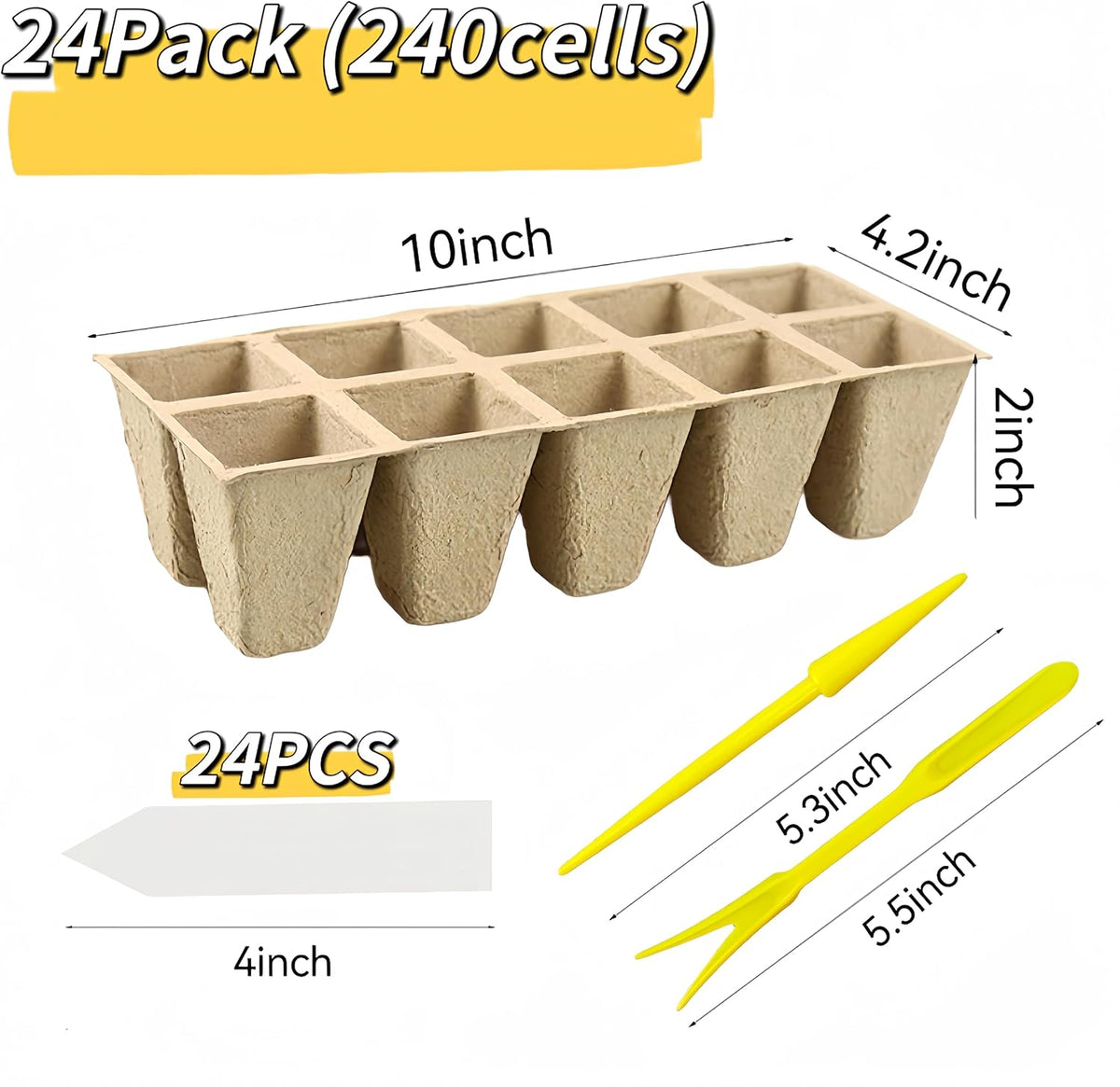 240 Cells Peat Pots Seed Starter Tray 24 Packs Biodegradable Seedling Pots Germination Trays Peat