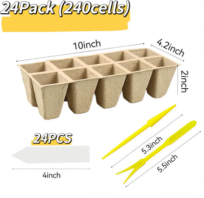 240 Cells Peat Pots Seed Starter Tray 24 Packs Biodegradable Seedling Pots Germination Trays Peat