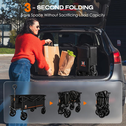 Navatiee 140L Collapsible Folding Wagon, Large Capacity Foldable Wagon with Silent All-Terrain