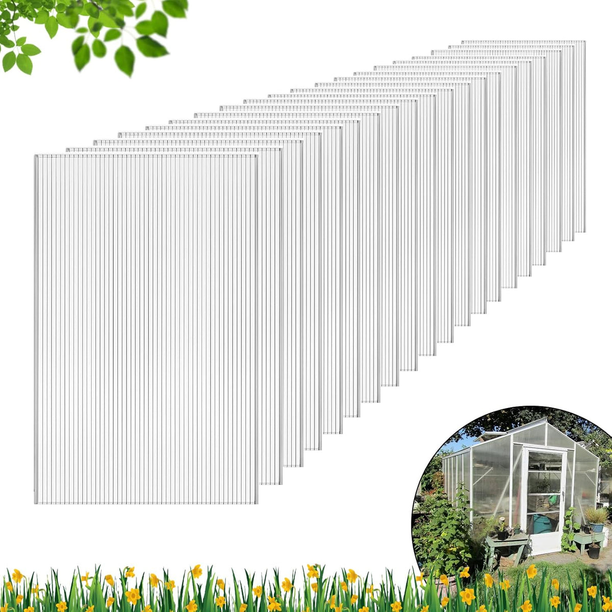 DGSL 20 Pcs Polycarbonate Greenhouse Panels, 4' x 2' x 0.16'' Twin-Wall Panels, Polycarbonate Sheet