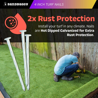 Sandbaggy 4 Inch Galvanized Artificial Turf Stakes - Spiral Landscape Nails - Ground Spikes/Pins