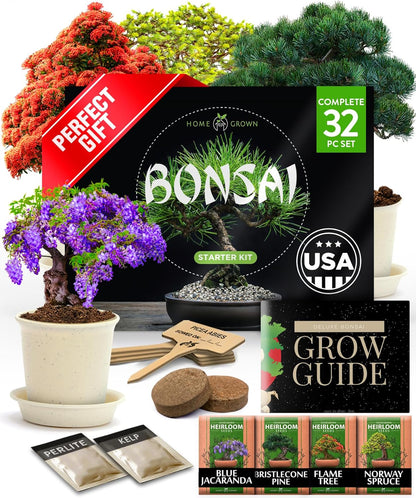 Bonsai Tree Kit 𝗨𝗦𝗔 Gifts for Men & Women - Grow 4 Bonsai Trees - Unique Gardening Crafts for