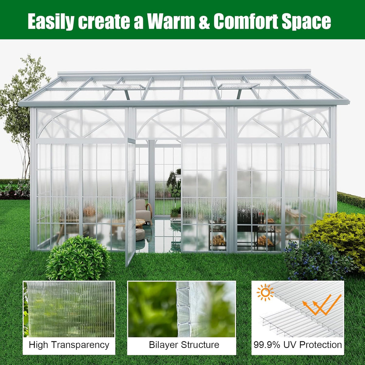 Polycarbonate Greenhouse Panels 14 Pack 4' x 2' x 0.32" Twin-Wall UV-Protected All Weather Plastic