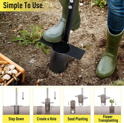 Jardineer Bulb Planter Tool Long Handle, Heavy Duty Stainless Steel Garden Transplanter with