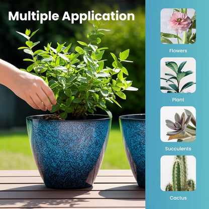 2 Pack Plastic Plant Pots with Drainage Holes, 8 inch Planter for Indoor Outdoor Plant, Garden