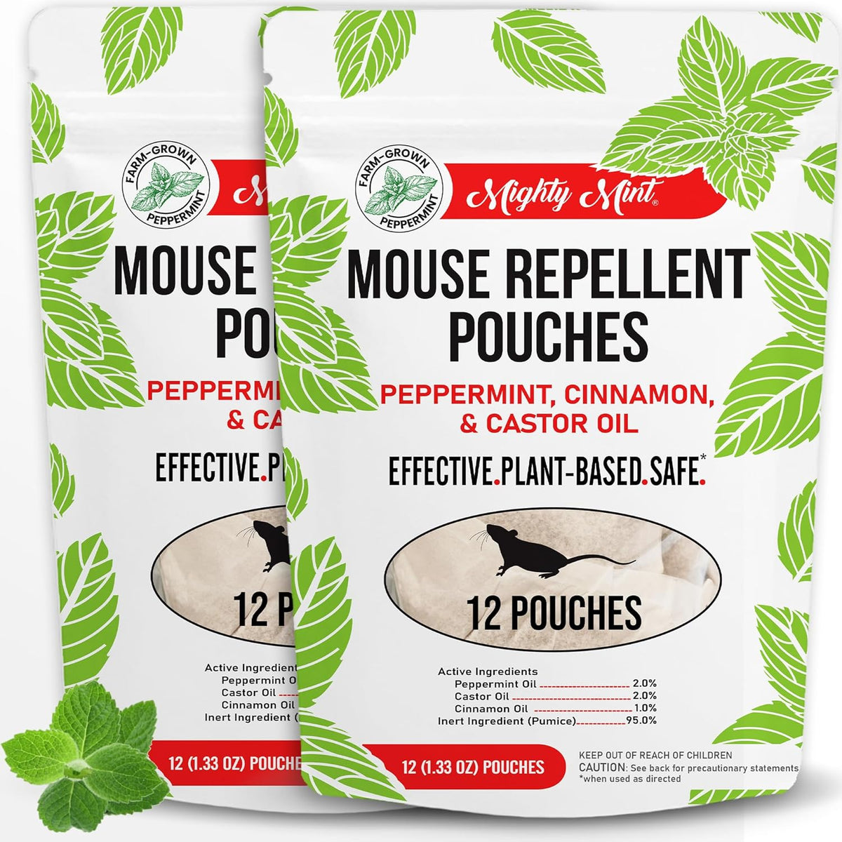 Mighty Mint Mouse Repellent Pouches – Peppermint, Castor Oil & Cinnamon Formula – Natural Indoor