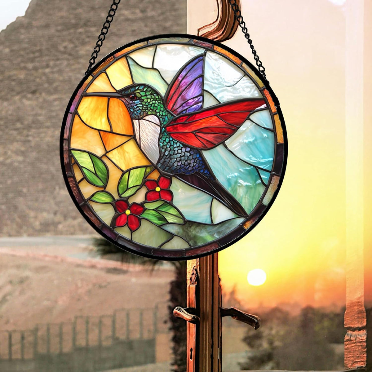 Stained Glass Window Hanging, Hummingbird Gifts Sun Catchers Diamond Glass Panel Hangings Birds