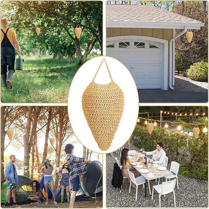 3 Pack Large Crochet Wasp Nest Decoys, Faux Wasp Nest Deterrent for Outdoor Hanging for Wasps