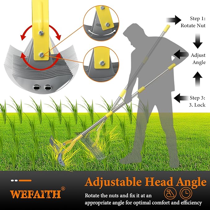 Thatch Rake for Lawns - 15in Dual-Action Dethatching Thatcher Rakes with 55'' Handle,Heavy Duty