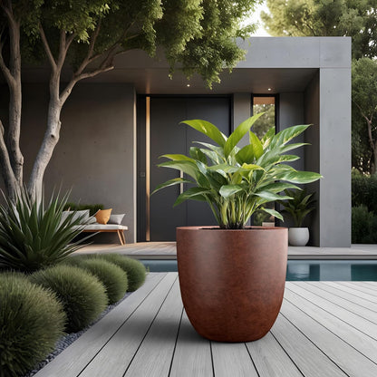 Kante 18 Inch Dia Round Concrete Planter, Indoor Outdoor Large Plant Pot with Drainage Hole and