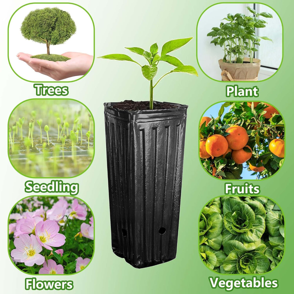 RunNico 50pcs Plastic Deep Plant Nursery Pots, 9.8”Tall Tree Pots,Black Deep Seedling Container
