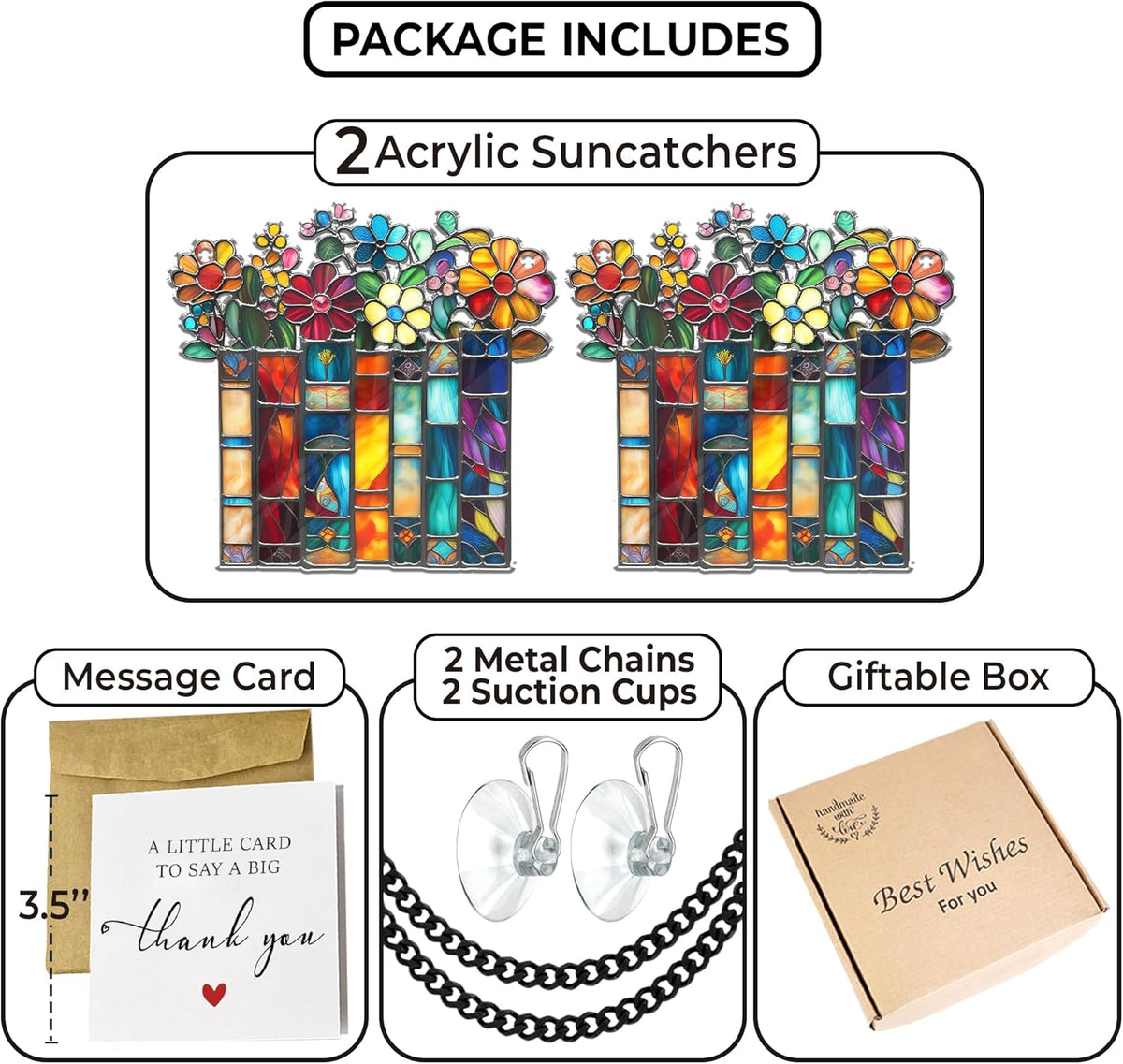 2 Bookaholic Suncatchers, Mountain and Flower Book Acrylic Ornaments Window Hanging, Bookish