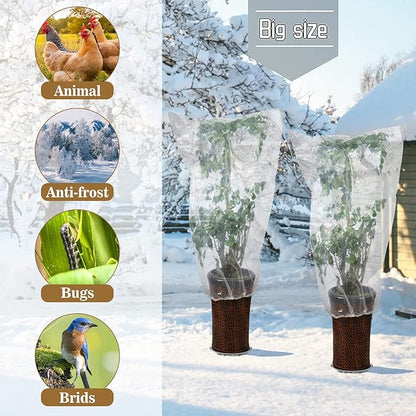 ANPHSIN 6 Pcs Winter Plant Film Cover with Drawstring - 35" x 59" Plastic Plant Cover Freeze