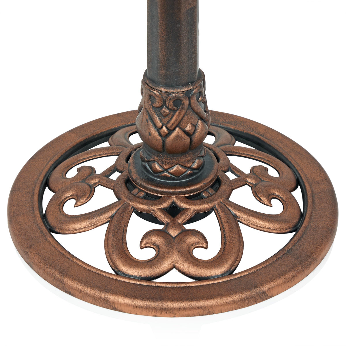Alpine Corporation | 28" Bronze Outdoor Pedestal Birdbath with Scrollwork Base and Ground Stakes