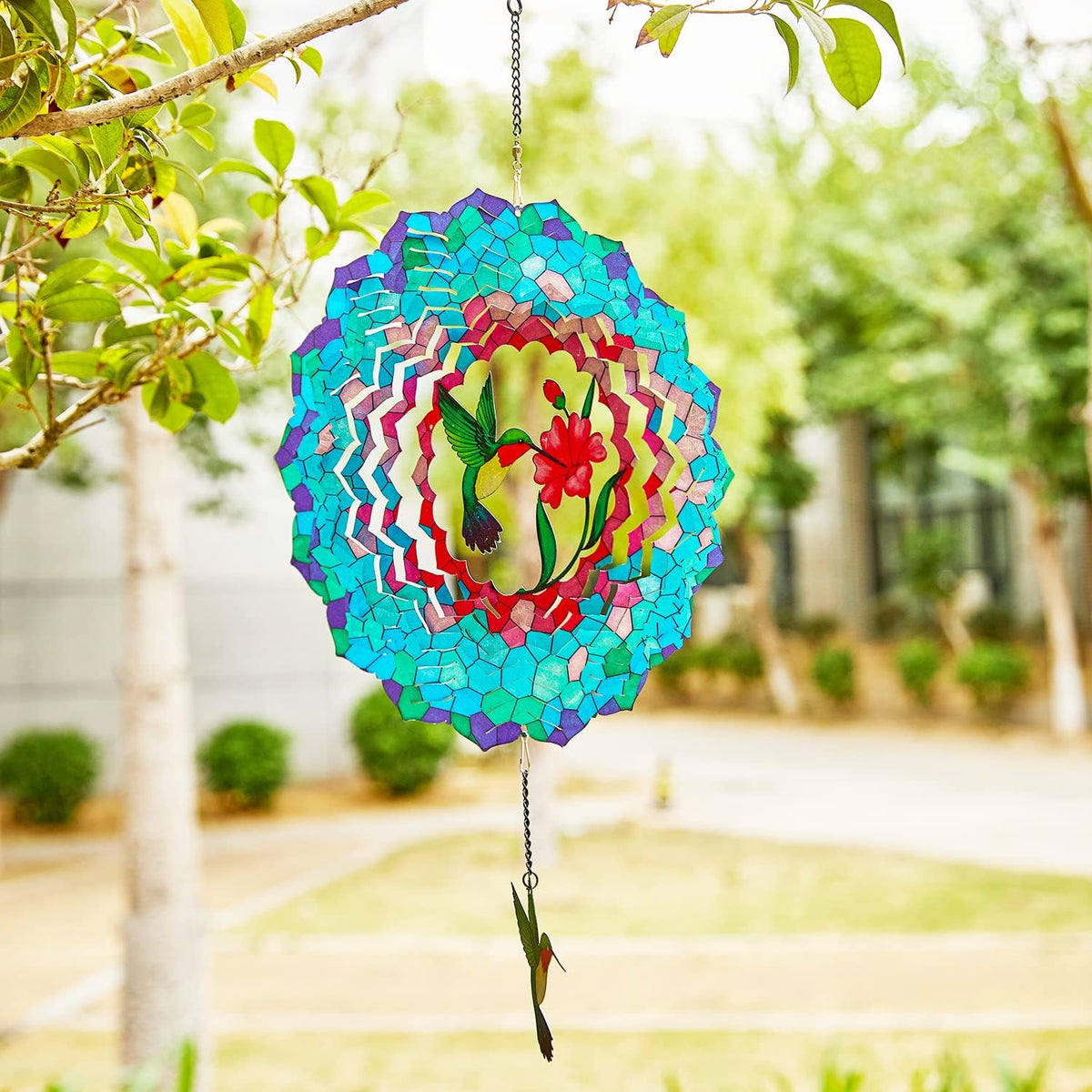 Wind Spinners Hanging, 12 Inches 3D Kinetic Hummingbird Wind Spinner for Yard and Garden Decor
