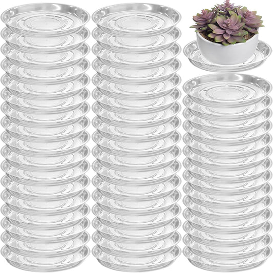 50 Packs 14" Large Clear Plant Saucers for Indoor Outdoor Use Heavy Duty Plastic Plant Trays for