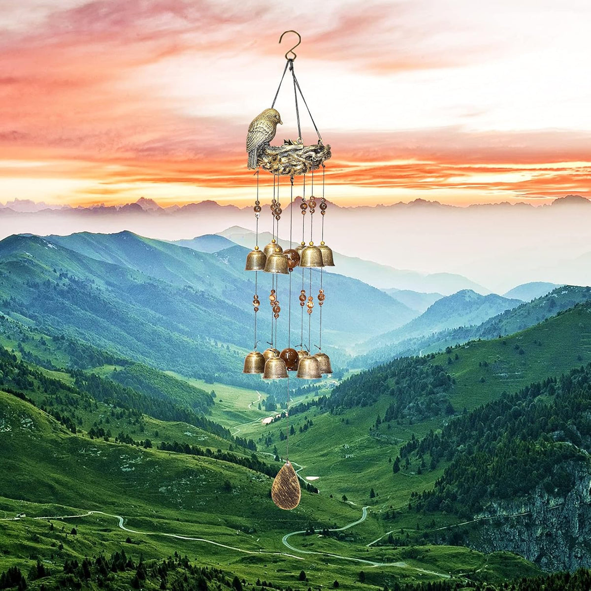 Bird Nest Wind Chimes,Wind Chimes for Outside with 12 Wind Bells for Glory Mothers Love Gift,Bird