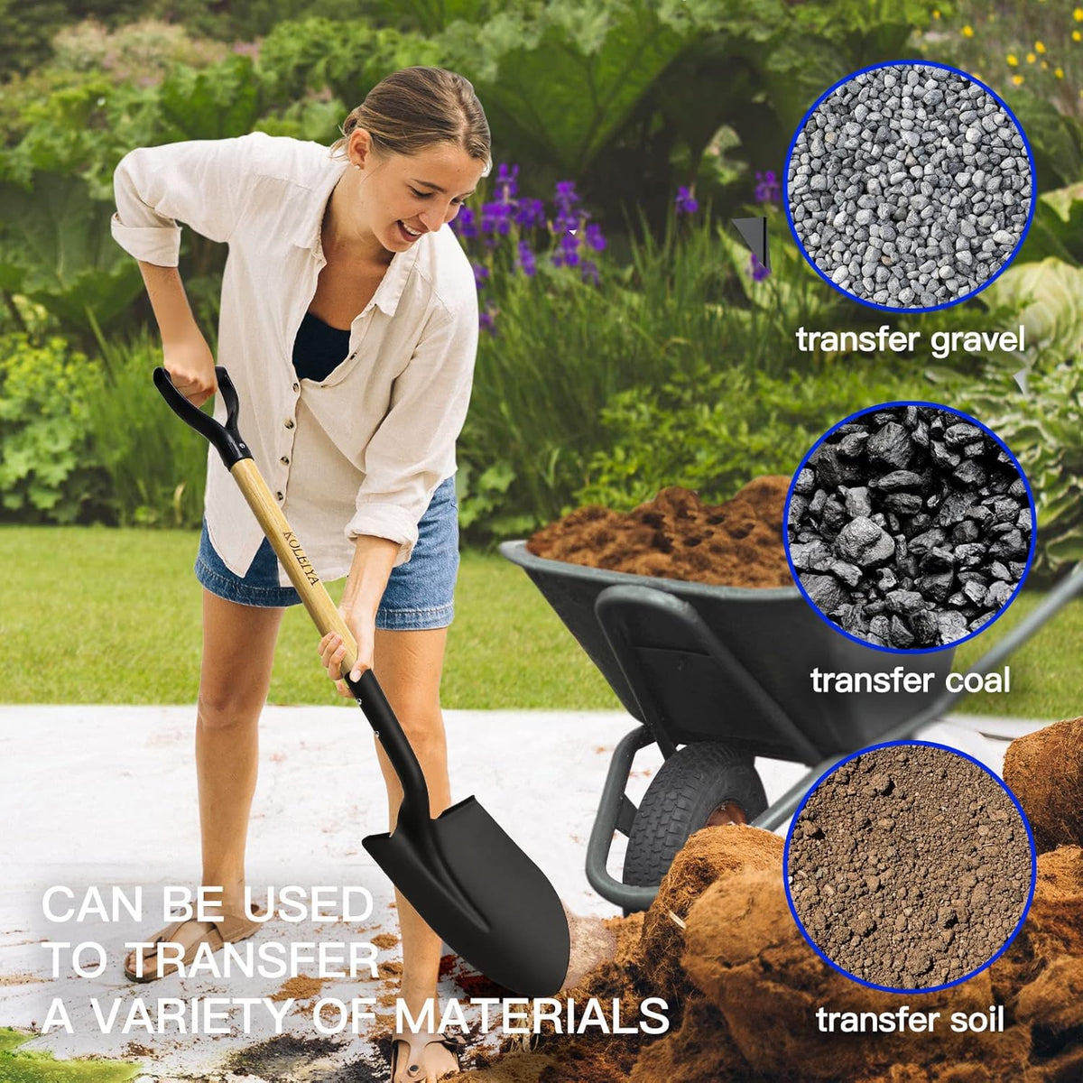 41 Inch Round Point Shovel for Digging,Heavy Duty Garden Shovel with D-Handle,Wooden Handle,Ideal
