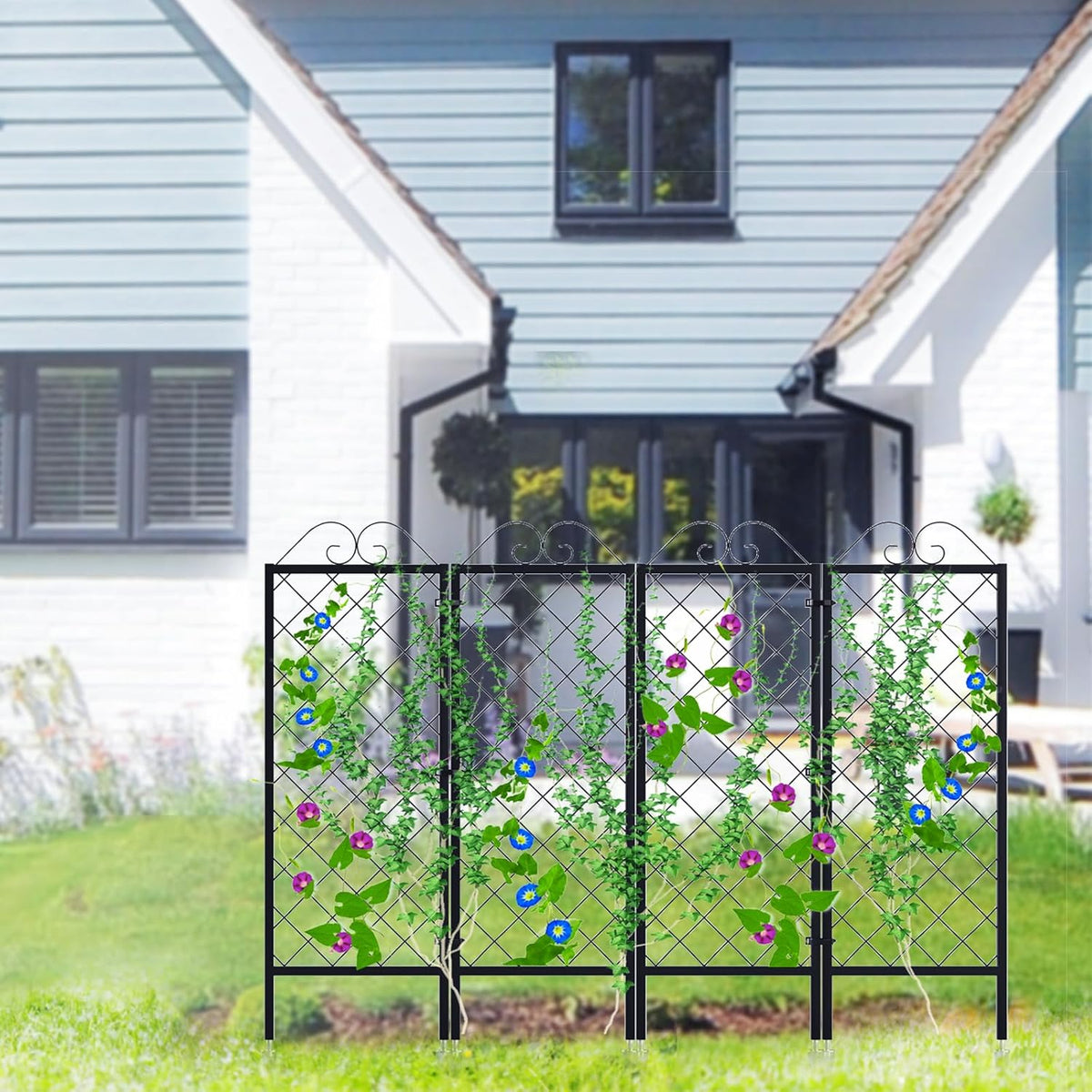 Zhongma 2 Pack Metal Garden Trellises for Climbing Plants, 53.5 Inch Tall Metal Fence Plant Support